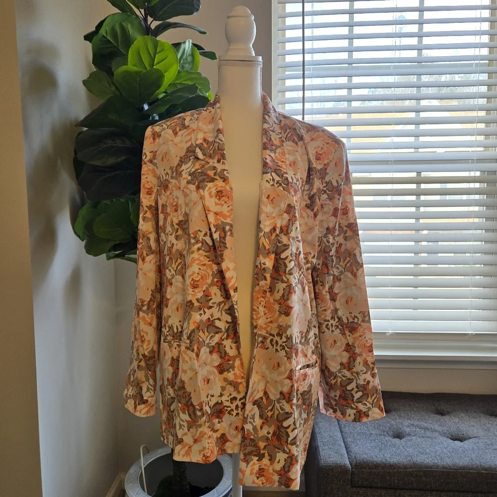 EVA Mendez Women's Size 16 Floral lined silky 1-button blazer - Picture 6 of 8